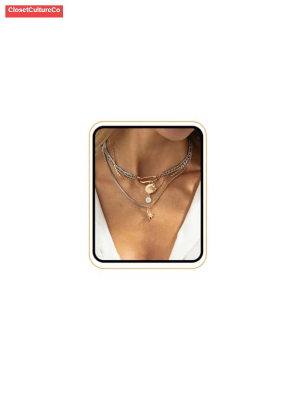 Mixed Metal Layered Necklace Stack Star Coin Charms Women